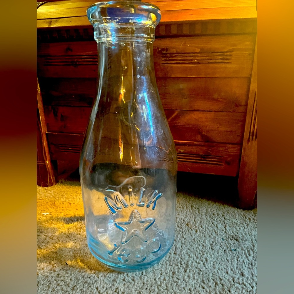 Vintage Giant Blue Glass Milk Jug 17 in